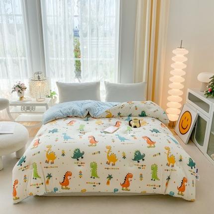 天瑜家纺 2023新款针织豆豆绒冬被 小恐龙