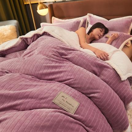 91家纺网 家纺一手货源 找家纺 全季家居 2023新款纯色印花抗静电大包边牛奶绒贝贝绒单被套 胭脂紫