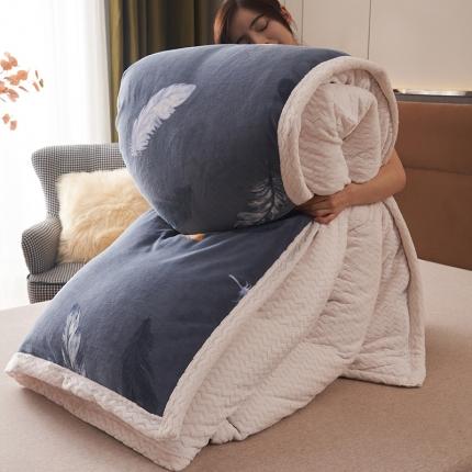 91家纺网 家纺一手货源 找家纺 全季家居 2023新款纯色印花抗静电大包边牛奶绒贝贝绒单被套 羽毛