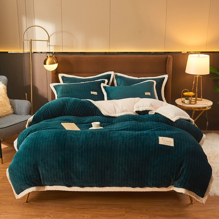 91家纺网 家纺一手货源 找家纺 全季家居 2023新款纯色印花抗静电大包边牛奶绒贝贝绒单被套 宝石蓝