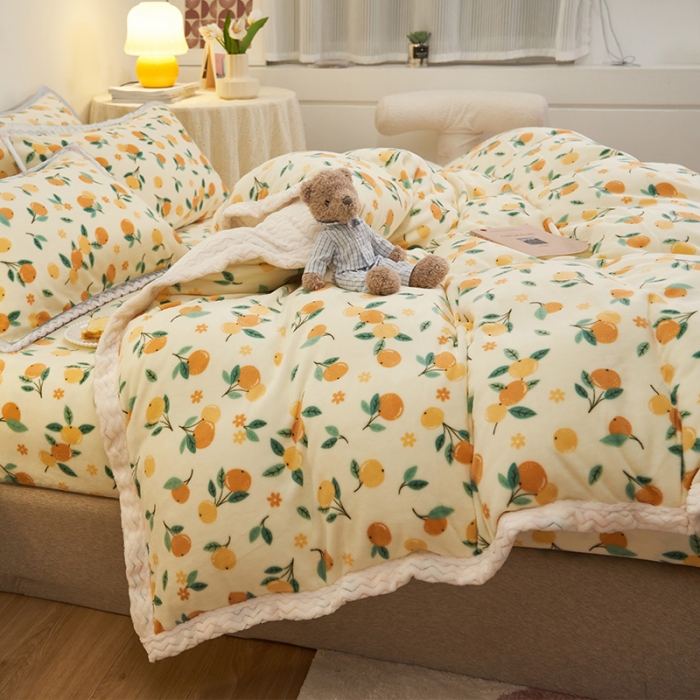 91家纺网 家纺一手货源 找家纺 全季家居 2023新款纯色印花抗静电大包边牛奶绒贝贝绒单被套 甜桔