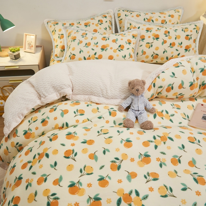 91家纺网 家纺一手货源 找家纺 全季家居 2023新款纯色印花抗静电大包边牛奶绒贝贝绒单被套 甜桔