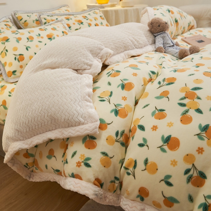 91家纺网 家纺一手货源 找家纺 全季家居 2023新款纯色印花抗静电大包边牛奶绒贝贝绒单被套 甜桔