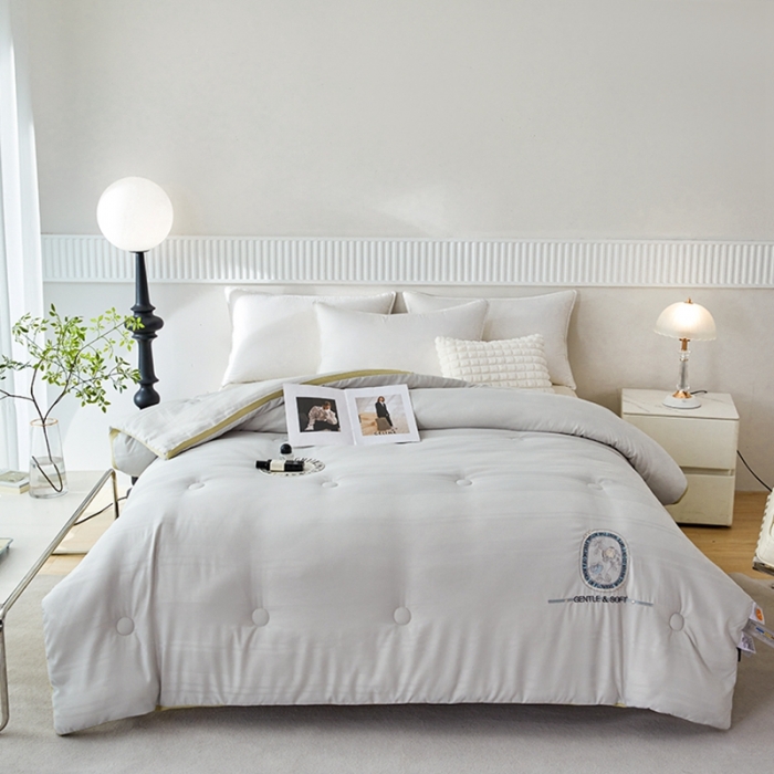 91家纺网 家纺一手货源 找家纺 丽卡家纺 2023新款提花大豆纤维玫瑰天使系列被子被芯 玫瑰天使-灰