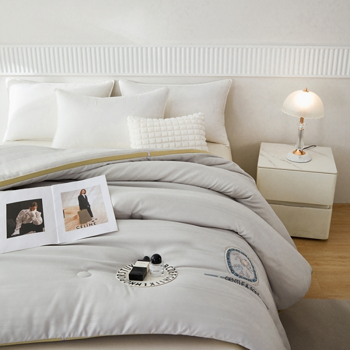 91家纺网 家纺一手货源 找家纺 丽卡家纺 2023新款提花大豆纤维玫瑰天使系列被子被芯 玫瑰天使-灰