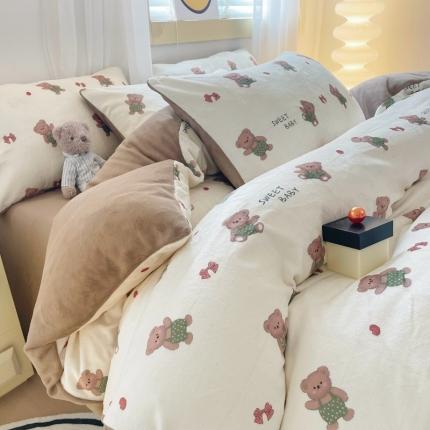 91家纺网 家纺一手货源 找家纺 （总）梦柏家纺 2023新款高克重牛奶绒印花四件套