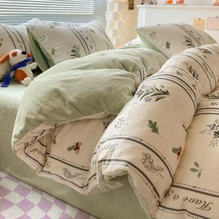 91家纺网 家纺一手货源 找家纺 （总）梦柏家纺 2023新款高克重牛奶绒印花四件套