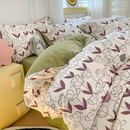 91家纺网 家纺一手货源 找家纺 （总）梦柏家纺 2023新款高克重牛奶绒印花四件套