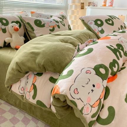 91家纺网 家纺一手货源 找家纺 （总）梦柏家纺 2023新款高克重牛奶绒印花四件套