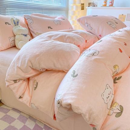 91家纺网 家纺一手货源 找家纺 （总）梦柏家纺 2023新款高克重牛奶绒印花四件套