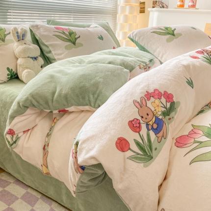 91家纺网 家纺一手货源 找家纺 （总）梦柏家纺 2023新款高克重牛奶绒印花四件套