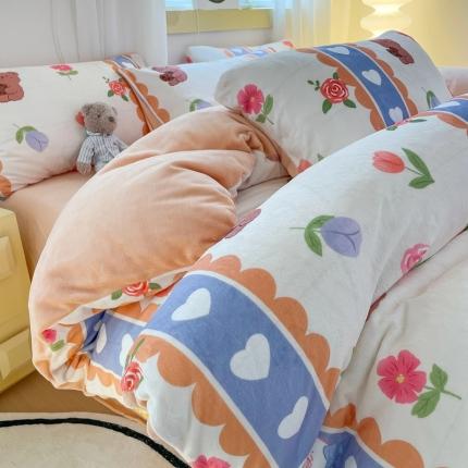 91家纺网 家纺一手货源 找家纺 （总）梦柏家纺 2023新款高克重牛奶绒印花四件套