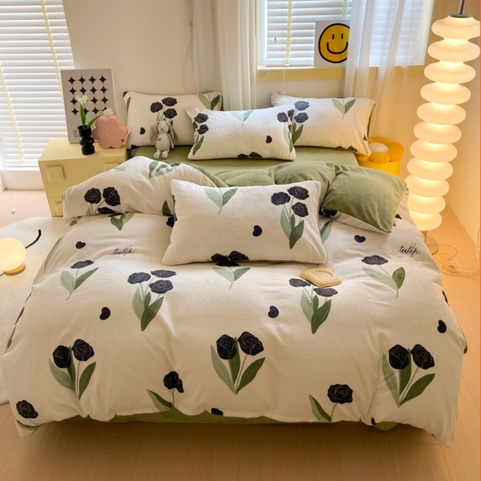 91家纺网 家纺一手货源 找家纺 梦柏家纺 2023新款高克重牛奶绒印花四件套 海岛玫瑰