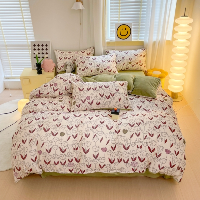 91家纺网 家纺一手货源 找家纺 梦柏家纺 2023新款高克重牛奶绒印花四件套 花海