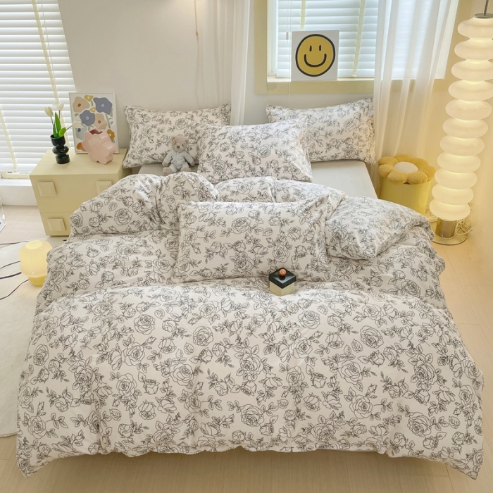 91家纺网 家纺一手货源 找家纺 梦柏家纺 2023新款高克重牛奶绒印花四件套 花艺