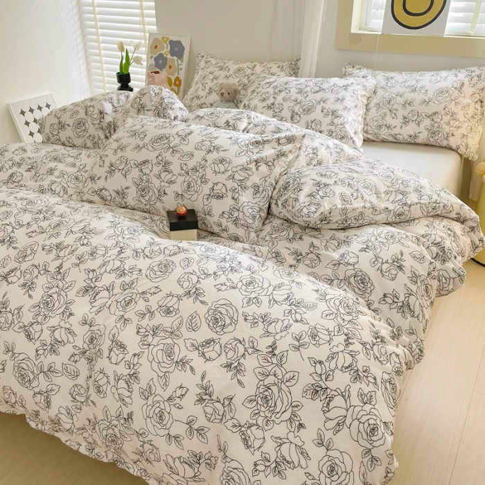 91家纺网 家纺一手货源 找家纺 梦柏家纺 2023新款高克重牛奶绒印花四件套 花艺