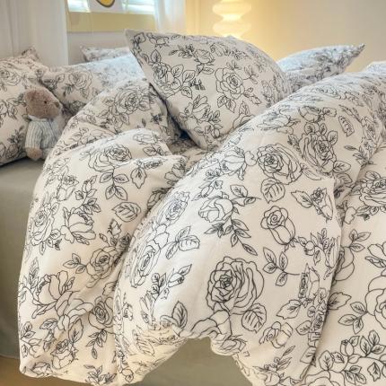 梦柏家纺 2023新款高克重牛奶绒印花四件套 花艺