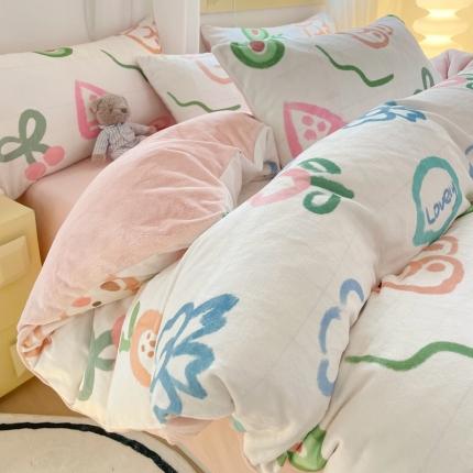 梦柏家纺 2023新款高克重牛奶绒印花四件套 欢乐时光