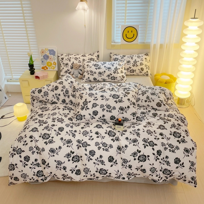 91家纺网 家纺一手货源 找家纺 梦柏家纺 2023新款高克重牛奶绒印花四件套 幻想玫瑰