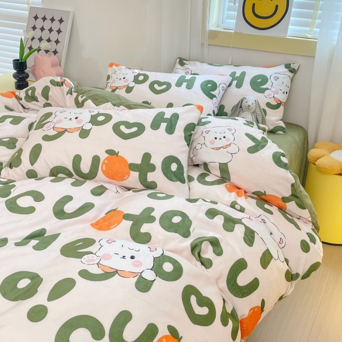 91家纺网 家纺一手货源 找家纺 梦柏家纺 2023新款高克重牛奶绒印花四件套 可爱狗