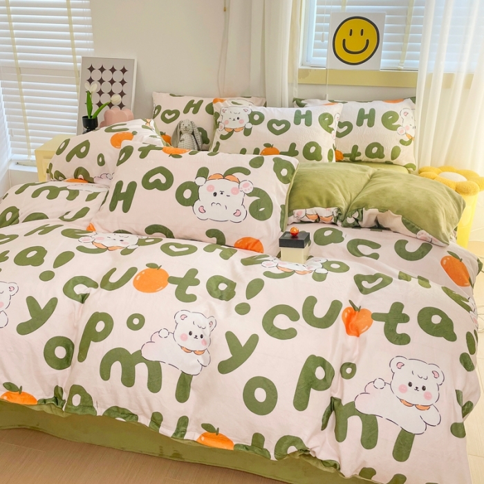 91家纺网 家纺一手货源 找家纺 梦柏家纺 2023新款高克重牛奶绒印花四件套 可爱狗