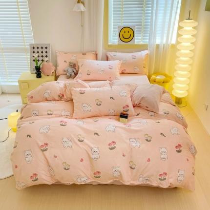 梦柏家纺 2023新款高克重牛奶绒印花四件套 喵喵无语