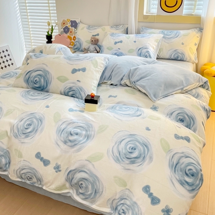 91家纺网 家纺一手货源 找家纺 梦柏家纺 2023新款高克重牛奶绒印花四件套 西西花海