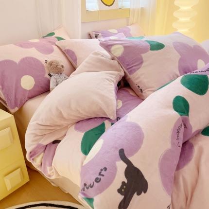 梦柏家纺 2023新款高克重牛奶绒印花四件套 巷屿猫