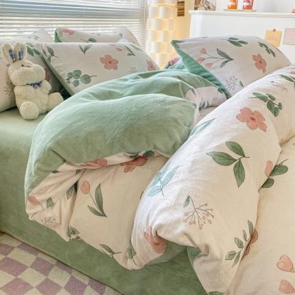 梦柏家纺 2023新款高克重牛奶绒印花四件套 小漫春曲