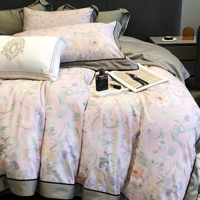 91家纺网 家纺一手货源 找家纺 黑白森林秋冬新品 天丝棉磨毛四件套海岛棉天丝全棉磨毛四季