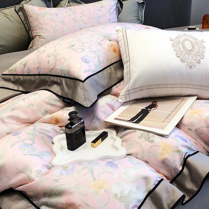 91家纺网 家纺一手货源 找家纺 黑白森林秋冬新品 天丝棉磨毛四件套海岛棉天丝全棉磨毛四季