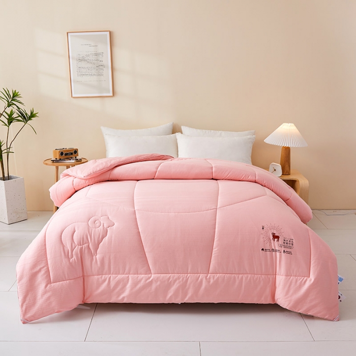 91家纺网 家纺一手货源 找家纺 薇玛仕 2023新款100%澳洲羊毛纯棉羊毛被 粉玉