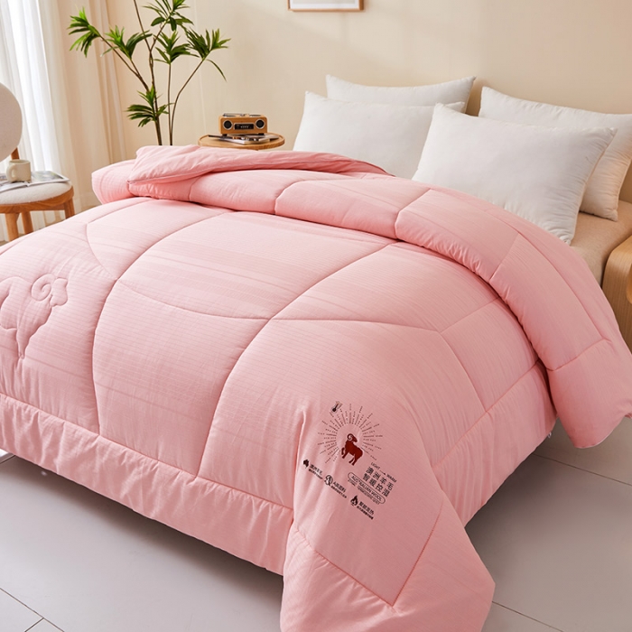 91家纺网 家纺一手货源 找家纺 薇玛仕 2023新款100%澳洲羊毛纯棉羊毛被 粉玉