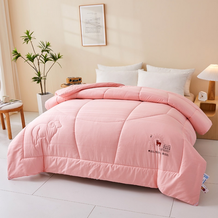 91家纺网 家纺一手货源 找家纺 薇玛仕 2023新款100%澳洲羊毛纯棉羊毛被 粉玉