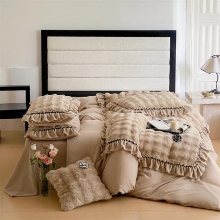 91家纺网 家纺一手货源 找家纺 （总）婳庭家居  2023新款山茶花兔兔绒系列四件套