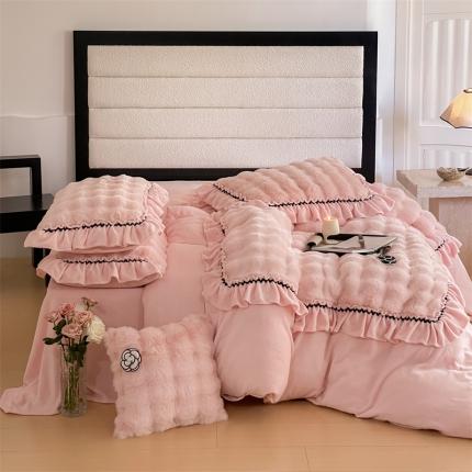 91家纺网 家纺一手货源 找家纺 （总）婳庭家居  2023新款山茶花兔兔绒系列四件套