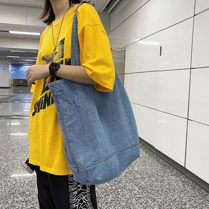 91家纺网 家纺一手货源 找家纺 【牛仔帆布包】日式无印牛仔布包良品大容量手提包学生挎包休闲包男女通勤包