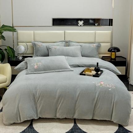 91家纺网 家纺一手货源 找家纺 星尚 2023新款全消光牛奶绒刺绣保暖四件套-迪美 高级灰