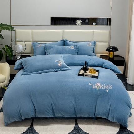 91家纺网 家纺一手货源 找家纺 星尚 2023新款全消光牛奶绒刺绣保暖四件套-迪美 宾利蓝