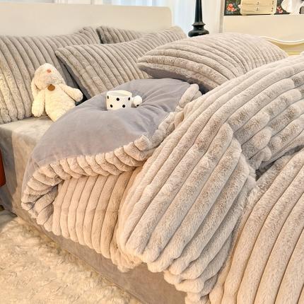 91家纺网 家纺一手货源 找家纺 （总）经年 2025新款兔兔绒牛奶绒抽条款四件套