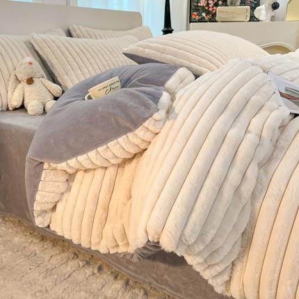 91家纺网 家纺一手货源 找家纺 （总）经年 2025新款兔兔绒牛奶绒抽条款四件套