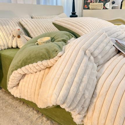 91家纺网 家纺一手货源 找家纺 （总）经年 2025新款兔兔绒牛奶绒抽条款四件套