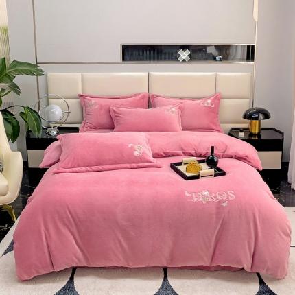 星尚 2023新款全消光牛奶绒刺绣保暖四件套-迪美 豆沙粉