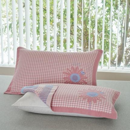 91家纺网 家纺一手货源 找家纺 棠薇2023新款加厚八层纯棉纱布枕巾一对装小清新小格子系列全棉枕头盖巾 雏菊浅粉52*78±2cm