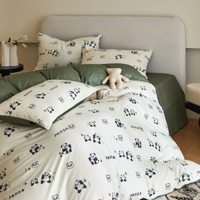 91家纺网 家纺一手货源 找家纺 凡客  2023新款针织棉磨毛绒感四件套 团团竹