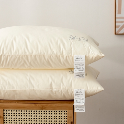 91家纺网 家纺一手货源 找家纺 【日文单边枕】日系简约全棉40支枕芯无印成人纯色烫画柔软A类原棉枕头
