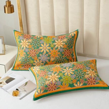 91家纺网 家纺一手货源 找家纺 （总）朴尔 2023全棉四层纱布色织提花宽边时尚枕巾