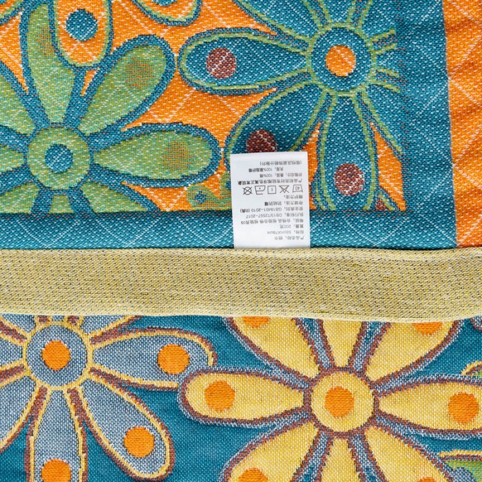 91家纺网 家纺一手货源 找家纺 朴尔 2023全棉四层纱布色织提花宽边时尚枕巾 繁花似锦-蓝