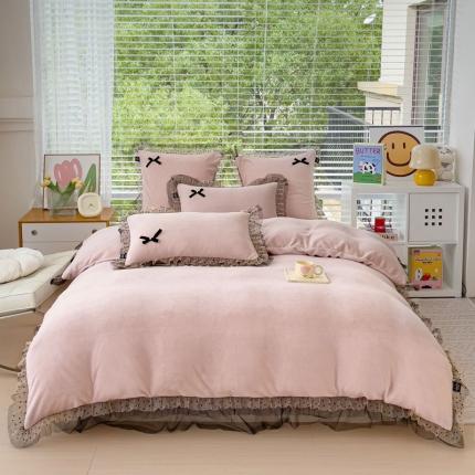 2025新款牛奶绒雕花四件套-KK小姐 粉紫