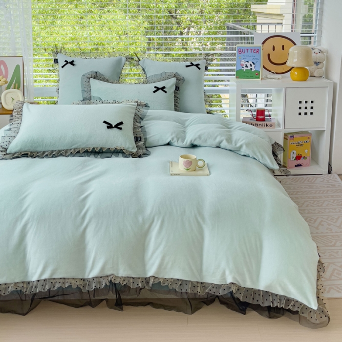 91家纺网 家纺一手货源 找家纺 2025新款牛奶绒雕花四件套-KK小姐 蓝